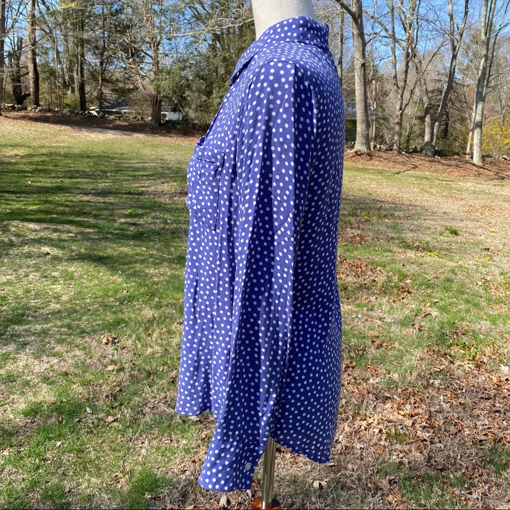 RAILS TOP BUTTON DOWN BLOUSE BLUE WHITE DOT LONG SLEEVE SIZE S - Picture 7 of 11
